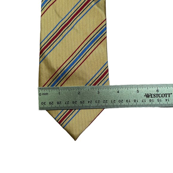 Jon VanDyk Men's Gold Regimental Striped Blue Red Classic Polyester Necktie - Picture 6 of 7